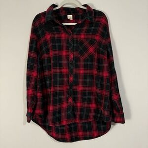 Terra & Sky Black & Red Rose Embroidered Plaid Flannel 0X (14W)